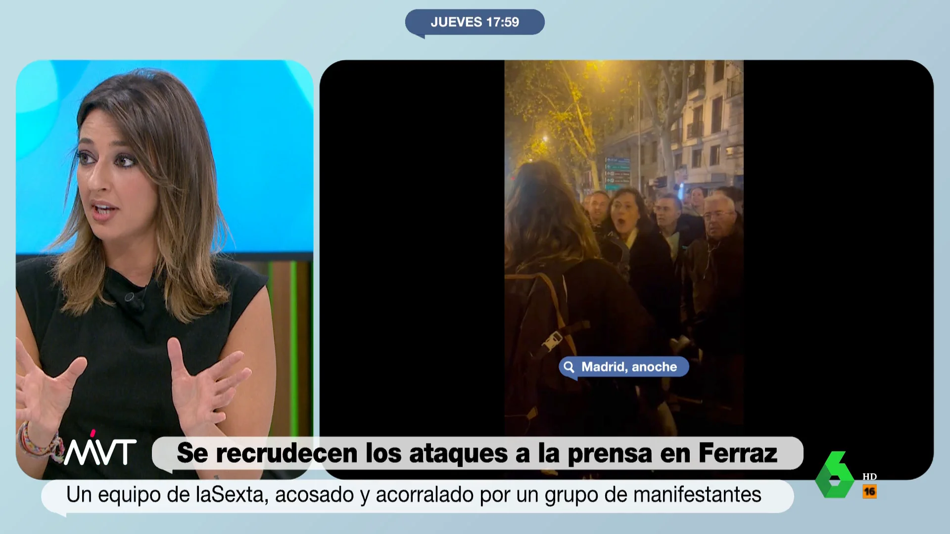 "Había un señor que estaba totalmente poseído y me podía haber pegado perfectamente", afirma Sara Ramos, que en este vídeo da más detalles del desagradable incidentes con los manifestantes de Ferraz que sufrió ayer.