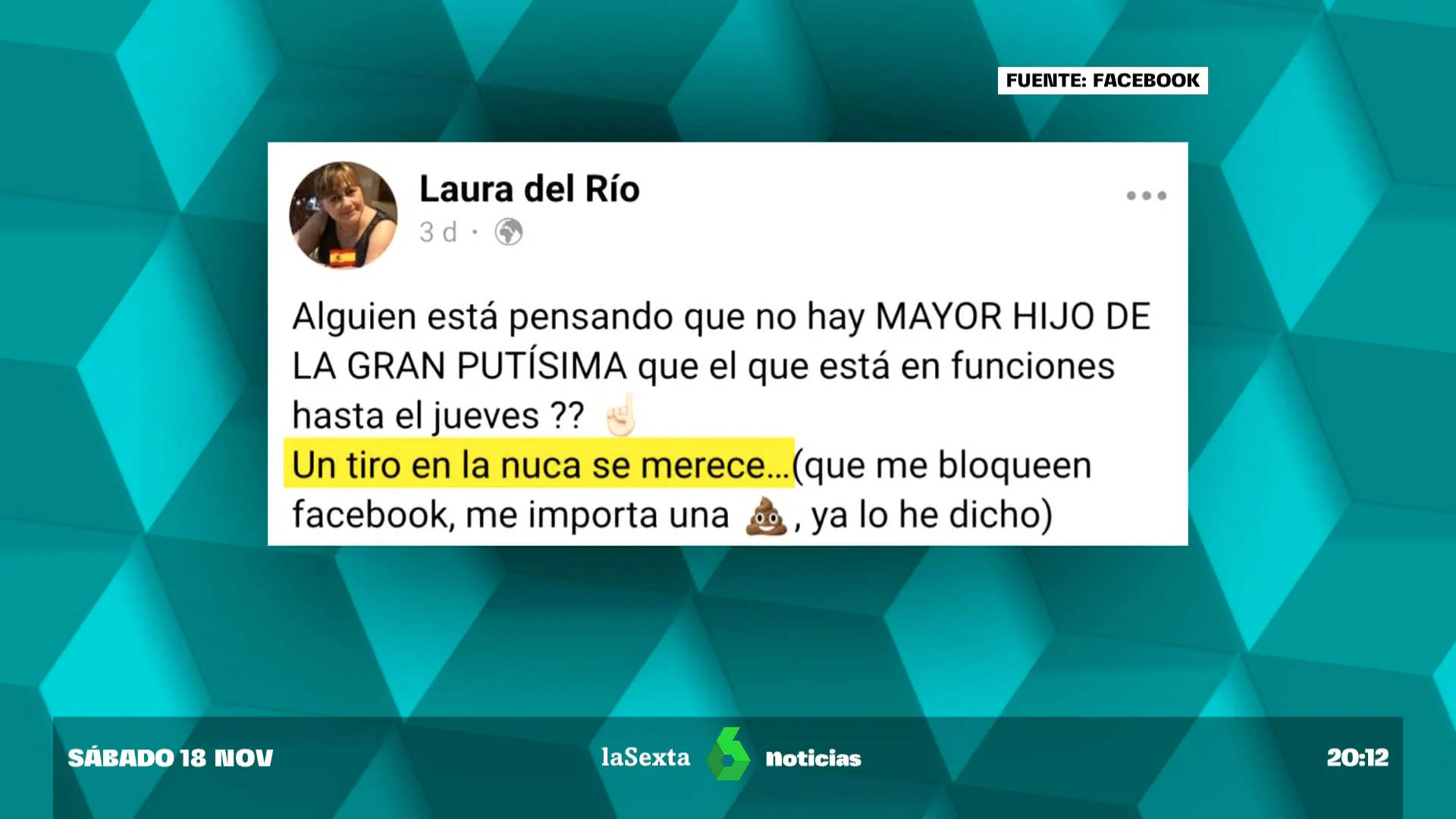 Mensaje de una concejala del PP que asegura que Sánchez merece "un tiro en la nuca"