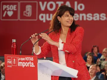 La recién nombrada ministra de Igualdad, Ana Redondo, durante un acto de campaña del PSOE deValladolid, a 21 de mayo de 2023. 
