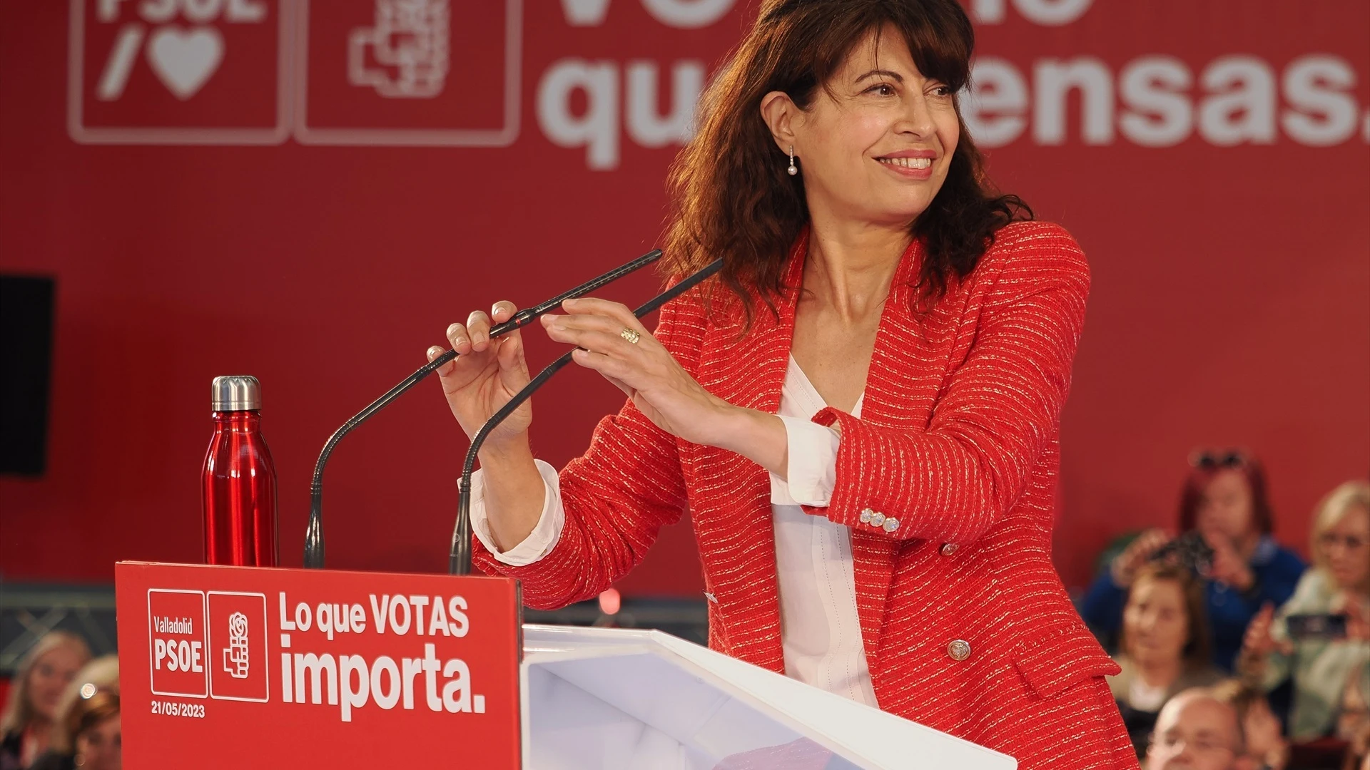 La recién nombrada ministra de Igualdad, Ana Redondo, durante un acto de campaña del PSOE deValladolid, a 21 de mayo de 2023. 