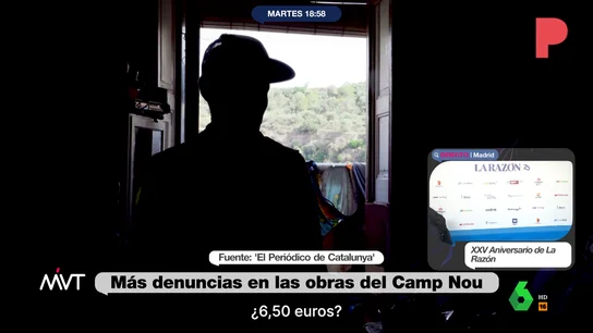 La reacción de un trabajador de las obras del Camp Nou al descubrir que cobra 4 euros la hora Más Vale Tarde analiza en este vídeo los testimonios de varios trabajadores en las obras del Camp Nou, que denuncian, entre otras cuestiones, tener que dormir cerca del estadio para llegar a tiempo a su jornada laboral o salarios muy precarios.