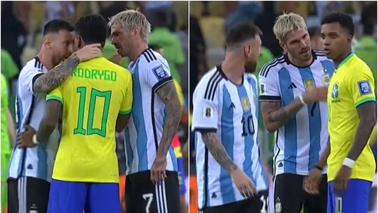 La colleja de Leo Messi a Rodrygo durante los disturbios previos al Brasil - Argentina La colleja de Leo Messi a Rodrygo durante los disturbios previos al Brasil - Argentina