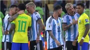La colleja de Leo Messi a Rodrygo durante los disturbios previos al Brasil - Argentina