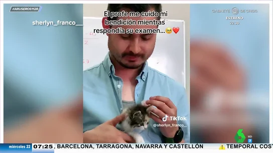 Un profesor cuida del pequeño gatito de su alumna mientras está en un examen y se hace viral Un profesor cuida del pequeño gatito de su alumna mientras está en un examen y se hace viral