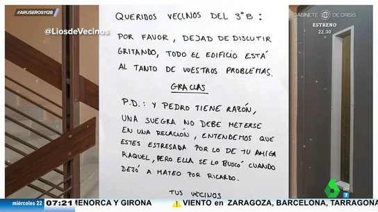 "Pedro tiene razón": la comunidad de vecinos se queja de esta divertida forma de las constantes discusiones de los del 3ºB "Pedro tiene razón": la comunidad de vecinos se queja de esta divertida forma de las constantes discusiones de los del 3ºB