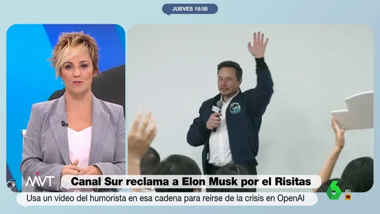 Cristina Pardo, a Elon Musk por la reclamación de Canal Sur: Quiere cobrar por todo, pues por una vez tiene que pagar él Canal Sur reclama al dueño de 'X' los derechos de imagen de un vídeo de 'El Risitas' que el magnate usó en su red social. "No hará falta un crowdfunding", comenta con ironía Iñaki López. El análisis de Más Vale Tarde, en este vídeo.