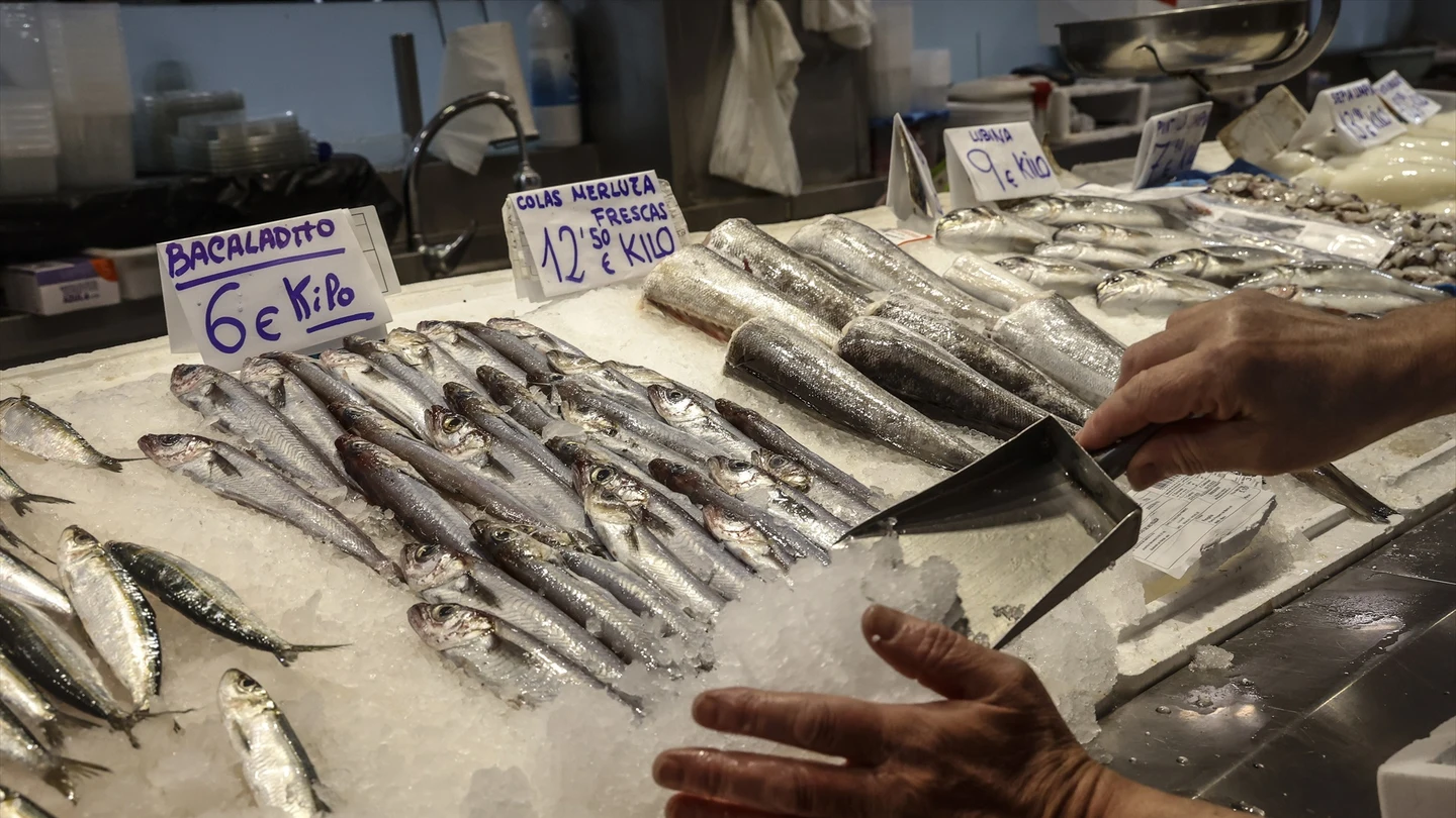 Foto de archivo de un puesto de pescado y marisco de Valencia. Foto de archivo de un puesto de pescado y marisco de Valencia.