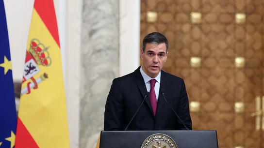 Pedro Sánchez durante una conferencia en inglés Sánchez abre la puerta a un reconocimiento unilateral de Palestina aunque prefiere hacerlo con socios europeos