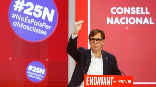 El líder del PSC, Salvador Illa, interviene ante el Consejo Nacional del PSC, este sábado en Barcelona Salvador Illa optará a seguir liderando el PSC con la vista puesta a gobernar en la Generalitat