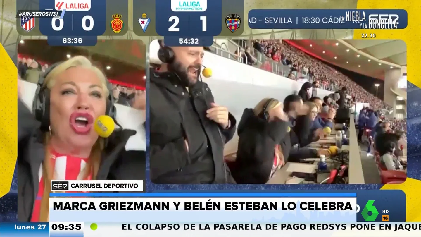 El viral de Belén Esteban celebrando a gritos el gol del Atlético de Madrid por la radio en pleno estadio El viral de Belén Esteban celebrando a gritos el gol del Atlético de Madrid por la radio en pleno estadio