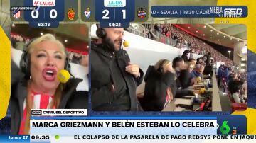 El viral de Belén Esteban celebrando a gritos el gol del Atlético de Madrid por la radio en pleno estadio