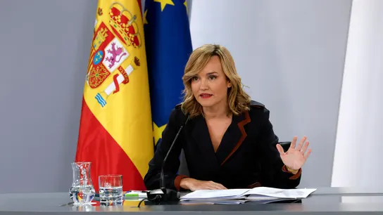Pilar Alegría, durante la rueda de prensa tras el Consejo de Ministros. Pilar Alegría, durante la rueda de prensa tras el Consejo de Ministros.