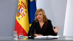 Pilar Alegría, durante la rueda de prensa tras el Consejo de Ministros.