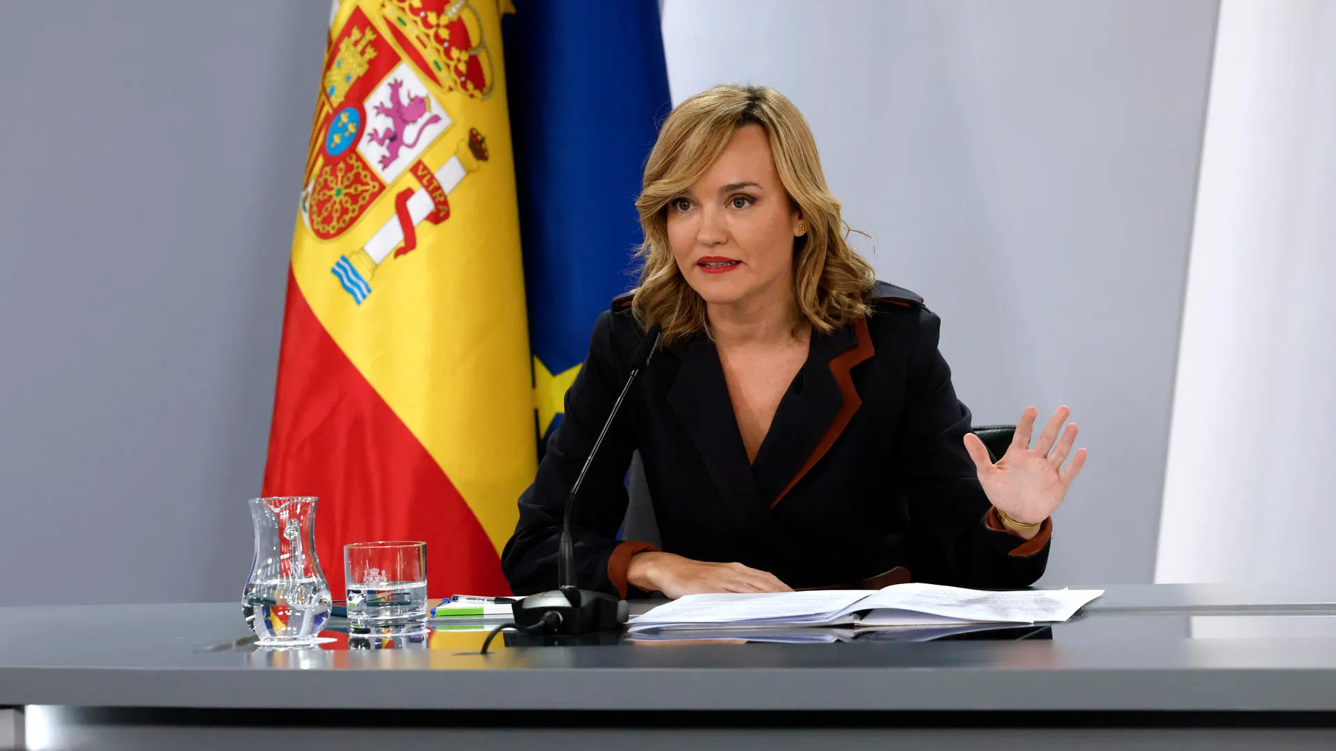 Pilar Alegría, durante la rueda de prensa tras el Consejo de Ministros.