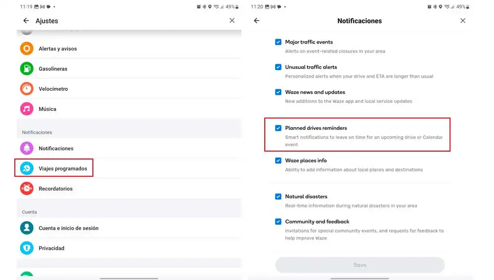 Configurando notificaciones en Waze Configurando notificaciones en Waze