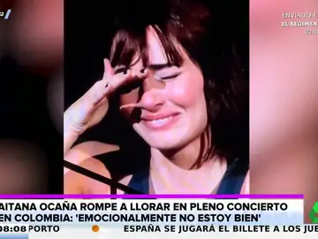 Aitana rompe a llorar en pleno concierto en Colombia tras su ruptura con Sebastián Yatra: &quot;No estoy bien&quot;