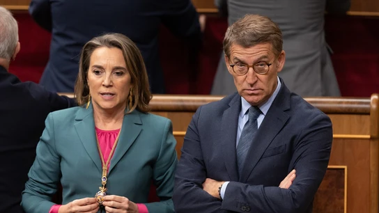 La secretaria general del PP, Cuca Gamarra, y el presidente del Partido Popular, Alberto Núñez Feijóo. La secretaria general del PP, Cuca Gamarra, y el presidente del Partido Popular, Alberto Núñez Feijóo.