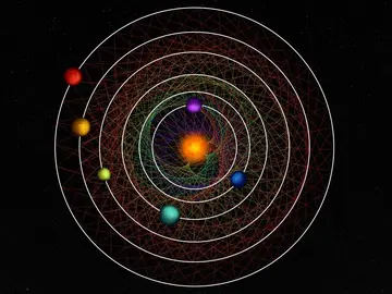 Recreación del sistema de seis exoplanetas que orbitan alrededor de una estrella.