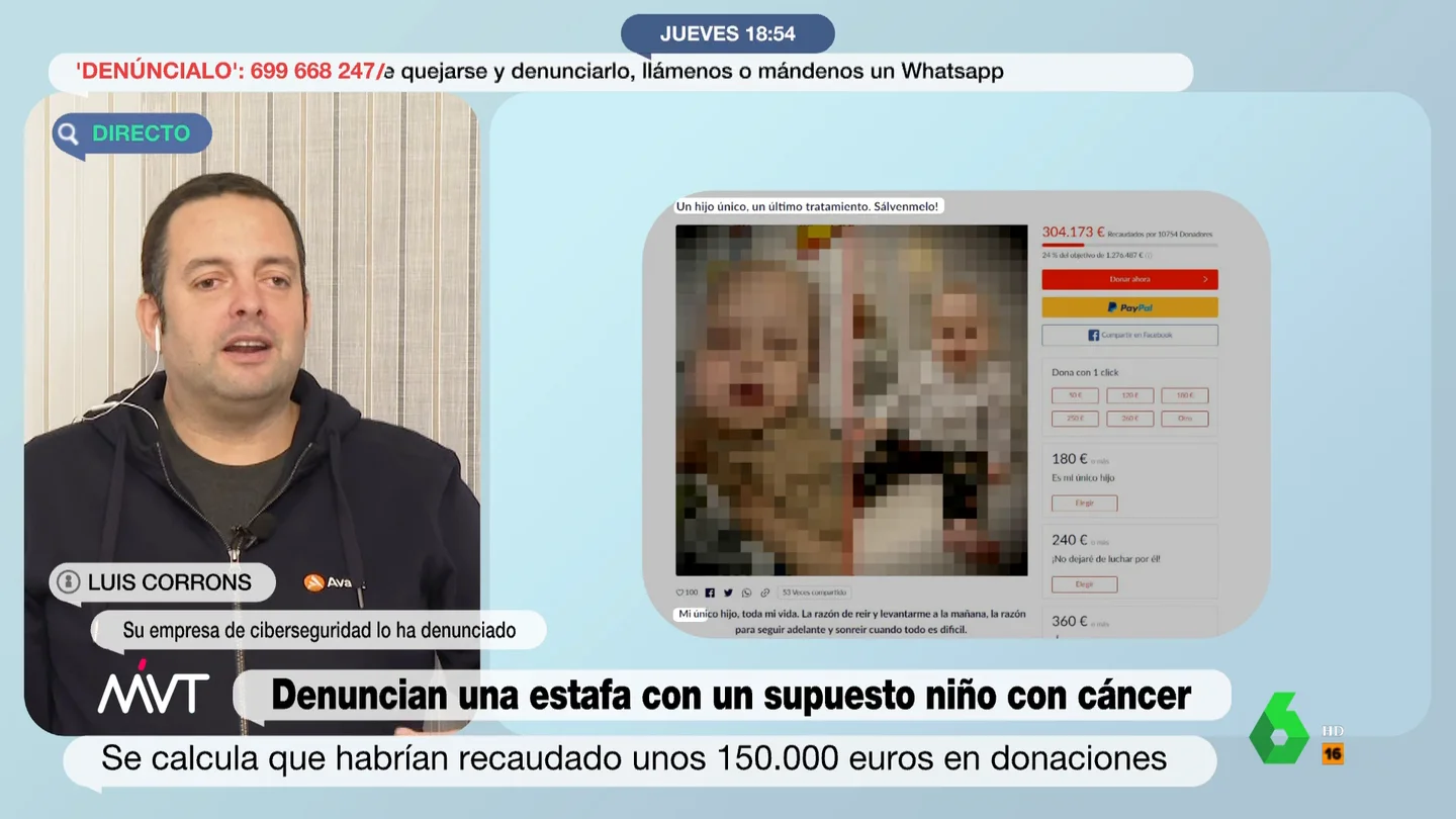 Un experto en ciberseguridad analiza la estafa con un supuesto niño con cáncer "Está bien hecha desde el punto de vista de que nos toca el corazón", afirma Luis Corrons, especialista en ciberseguridad, que en este video explica cómo su empresa ha detectado y denunciado una estafa con un supuesto niño con cáncer.