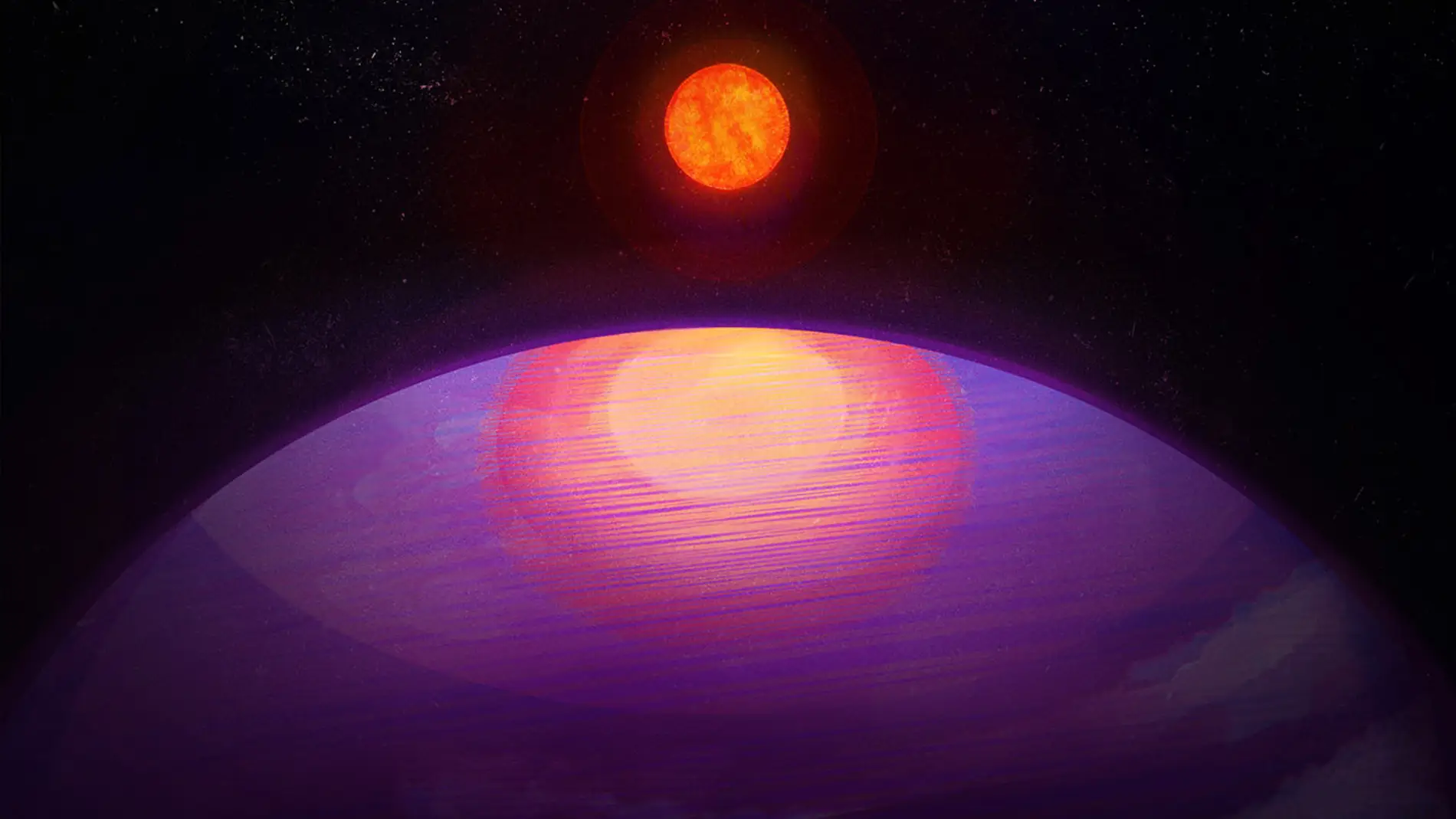 Representación artística del exoplaneta LHS 3154b y su estrella Representación artística del exoplaneta LHS 3154b y su estrella