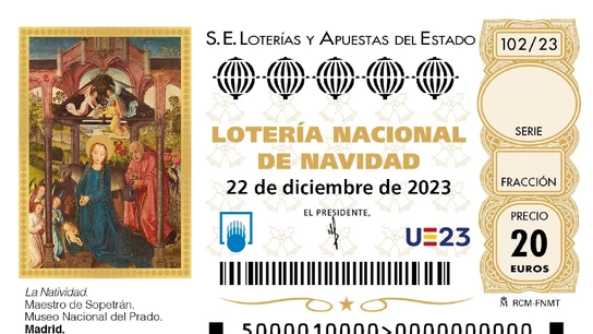 Ejemplar del décimo del Sorteo de Lotería de Navidad 2023. Ejemplar del décimo del Sorteo de Lotería de Navidad 2023.