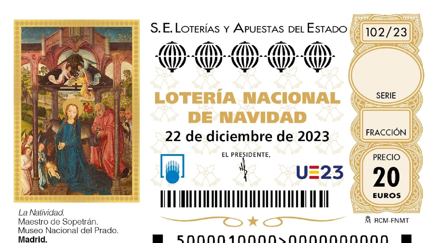 Ejemplar del décimo del Sorteo de Lotería de Navidad 2023. Ejemplar del décimo del Sorteo de Lotería de Navidad 2023.