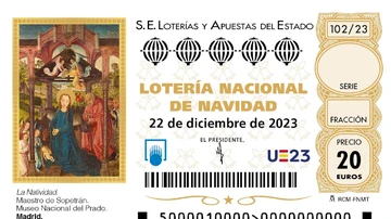 Ejemplar del décimo del Sorteo de Lotería de Navidad 2023.