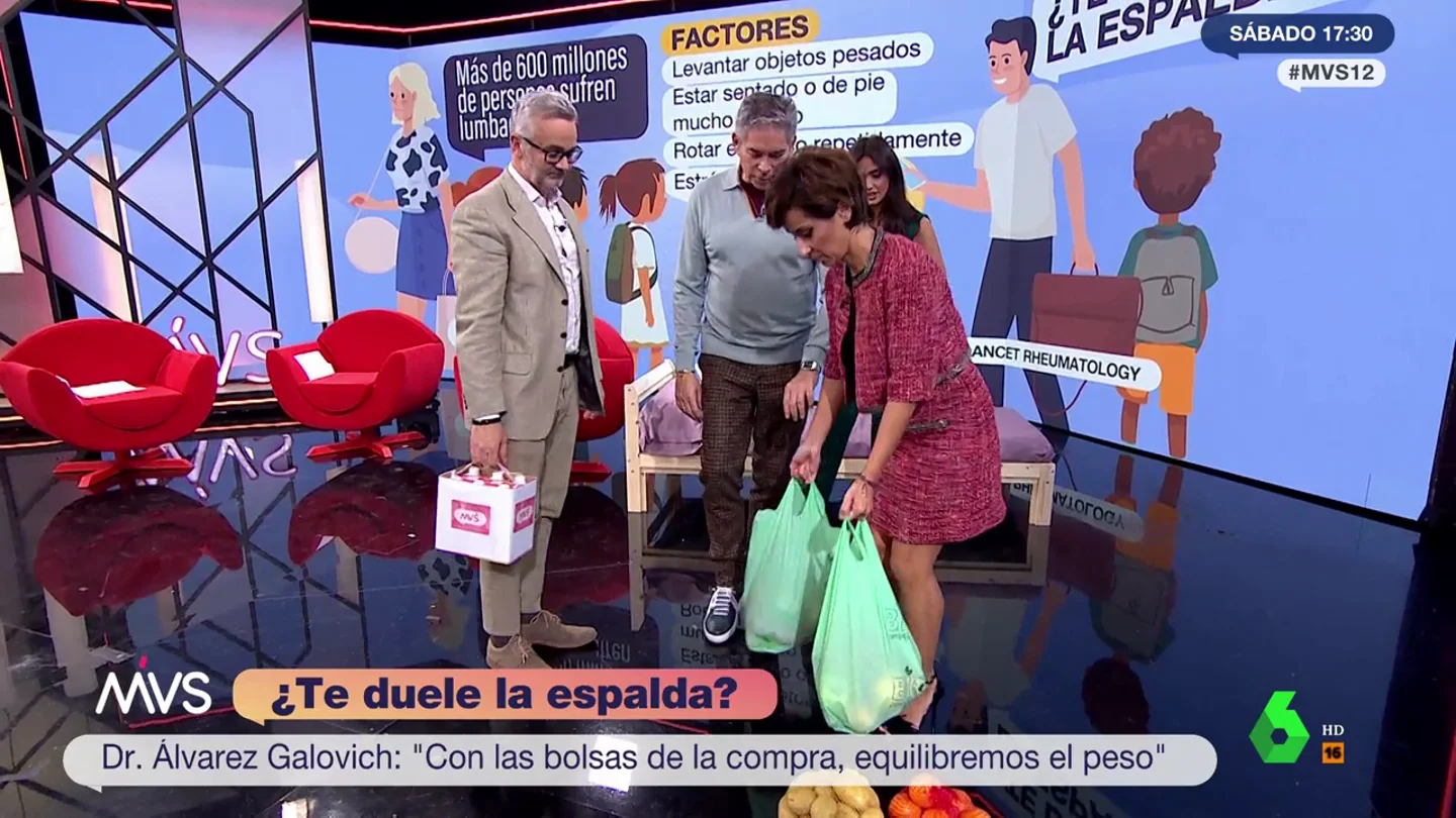 El traumatólogo Galovich enseña cómo distribuir las bolsas de la compra para no hacernos daño en la espalda El traumatólogo Galovich enseña cómo distribuir las bolsas de la compra para no hacernos daño en la espalda