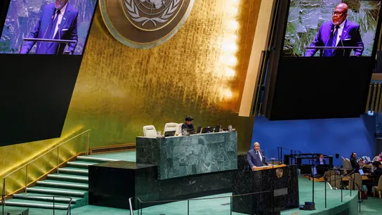 El presidente de la Asamblea General de la ONU, Dennis Francis, durante la sesión del 12 de diciembre. El presidente de la Asamblea General de la ONU, Dennis Francis, durante la sesión del 12 de diciembre.