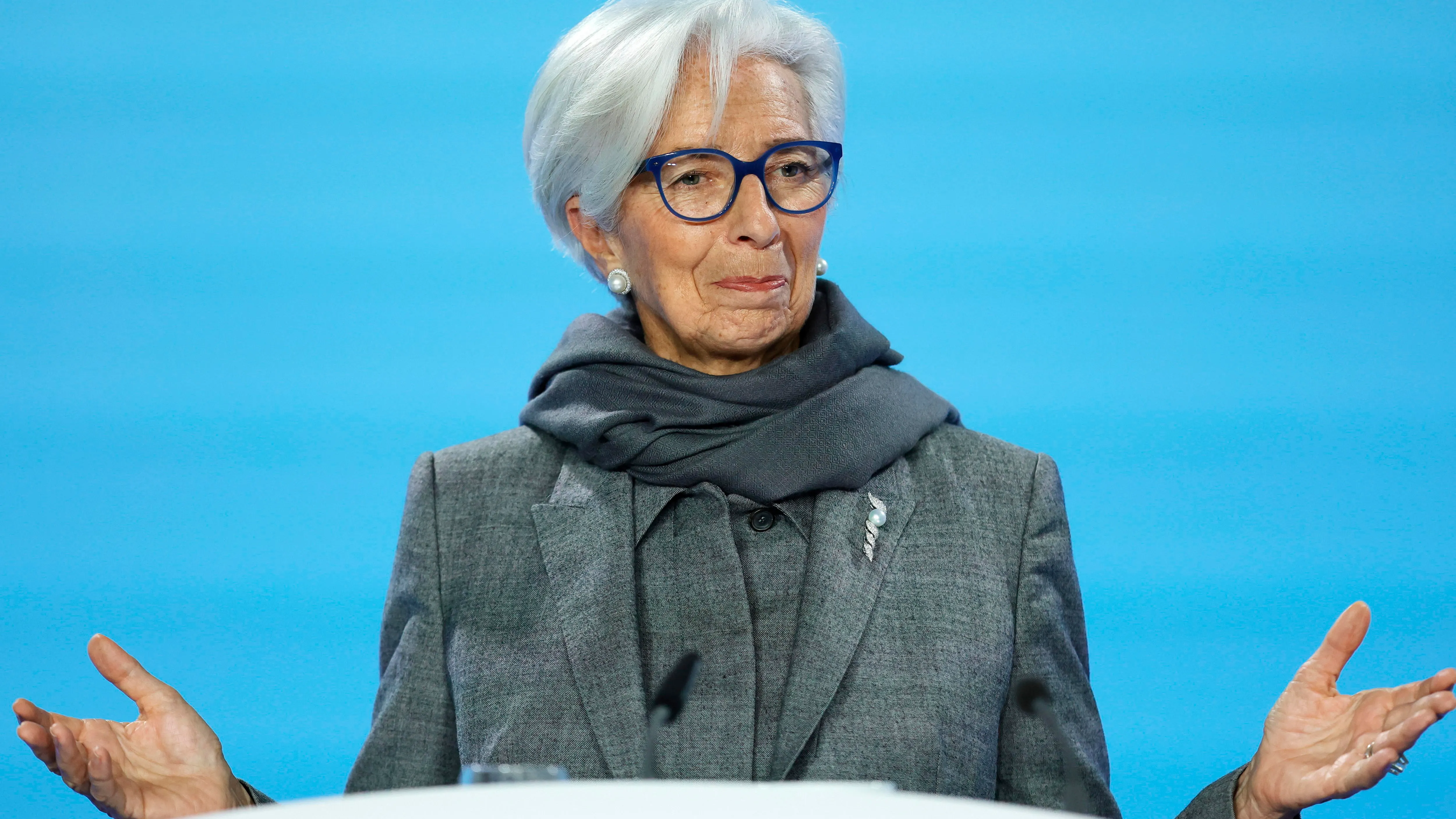 La presidenta del Banco Central Europeo (BCE), Christine Lagarde, en una rueda de prensa de este jueves.