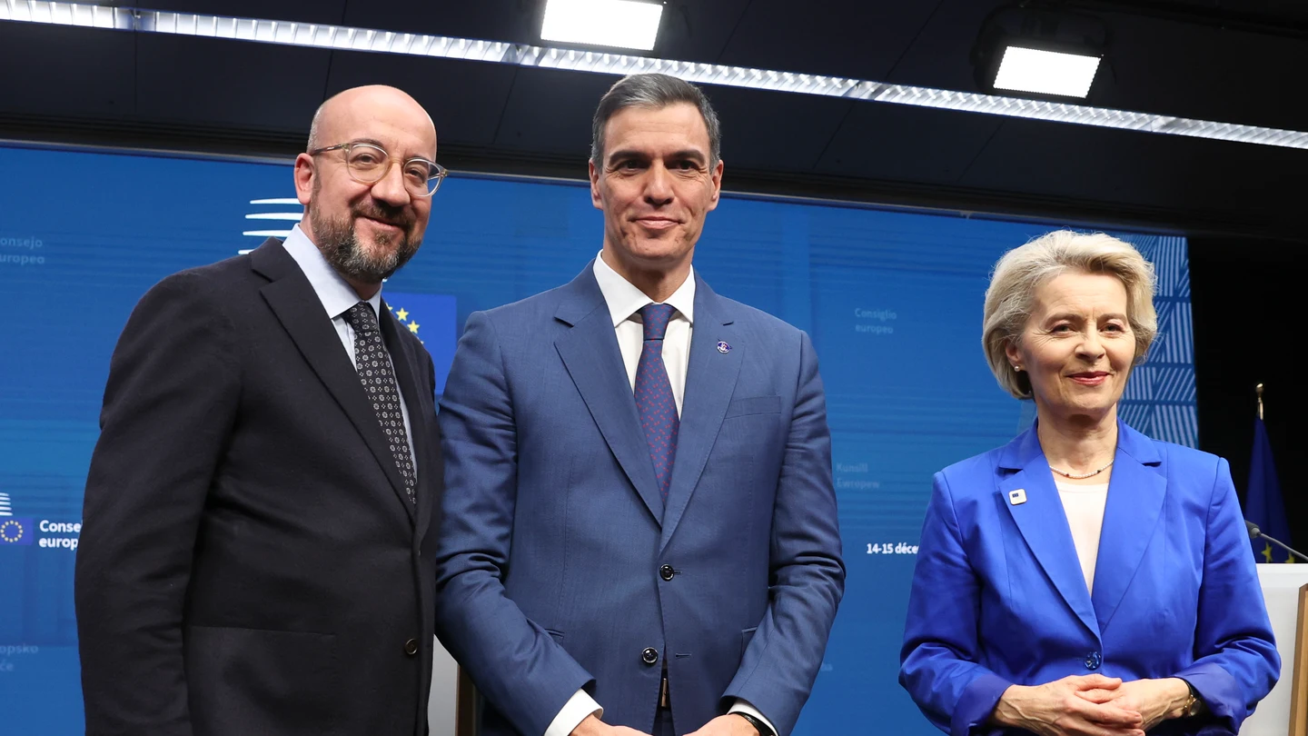 Charles Michel, Pedro Sánchez y Ursula von der Leyen en la reunión de este viernes Charles Michel, Pedro Sánchez y Ursula von der Leyen en la reunión de este viernes