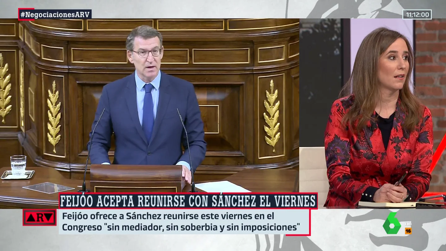 Natalia Junquera critica la tardanza de Feijóo en confirmar una fecha para reunirse con Sánchez: "Hemos visto un espectáculo infantil" Natalia Junquera critica la tardanza de Feijóo en confirmar una fecha para reunirse con Sánchez: "Hemos visto un espectáculo infantil"