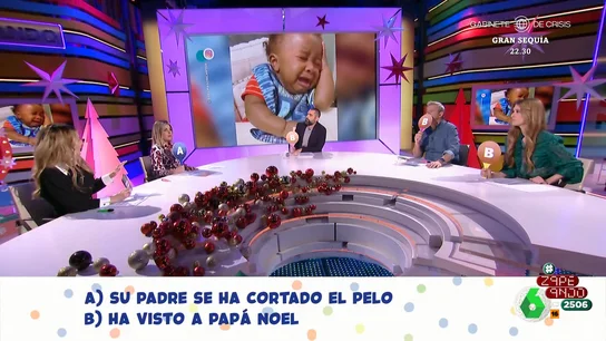 Papá Noel, golpes falsos o risas diabólicas: el concurso de Zapeando para adivinar por qué lloran unos bebés El Hospital Clínico ha conseguido descubrir por qué llora un bebé según una serie de parámetros y en Zapeando se proponen hacer algo parecido con tres pequeños y unos llantos por motivos muy locos. ¿Acertarán? La respuesta en este vídeo.
