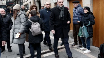 El presidente de UPN, Javier Esparza, llegan al Ayuntamiento de Pamplona para la moción contra Ibarrola