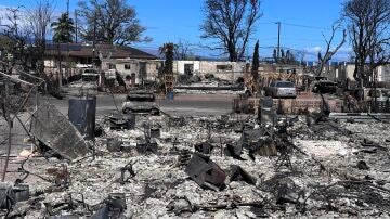 Vista de la destrucción causada por los incendios en la localidad de Lahaina, el 23 de agosto de 2023 en la isla de Maui, Hawái.