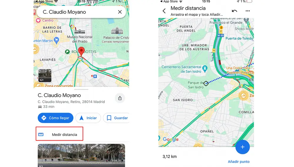Midiendo las distancias en Google Maps