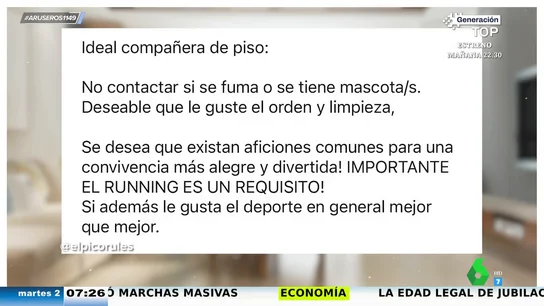 Los increíbles requisitos para alquilar un piso en Madrid: "No fumadores, no mascotas, ser runner" Los increíbles requisitos para alquilar un piso en Madrid: "No fumadores, no mascotas, ser runner"