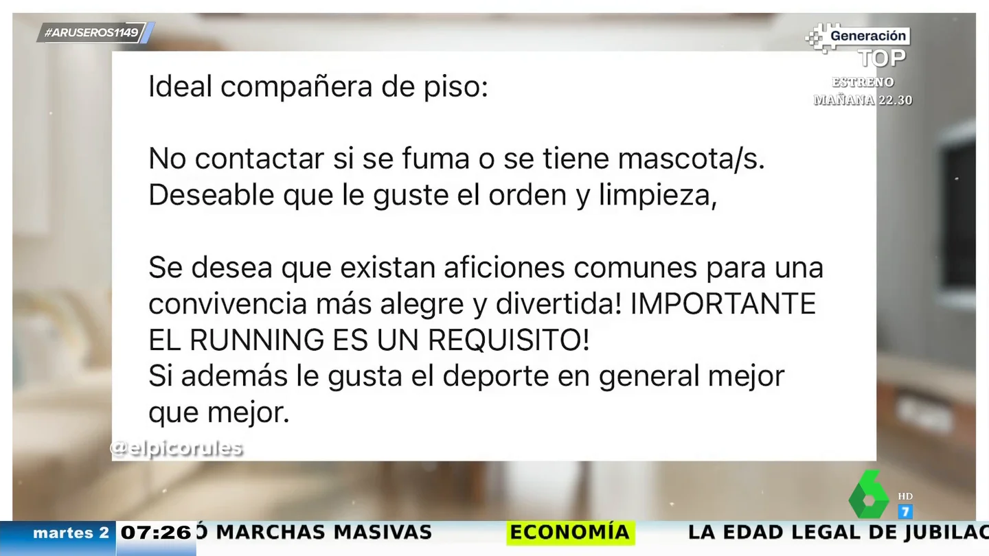 Los increíbles requisitos para alquilar un piso en Madrid: "No fumadores, no mascotas, ser runner" Los increíbles requisitos para alquilar un piso en Madrid: "No fumadores, no mascotas, ser runner"