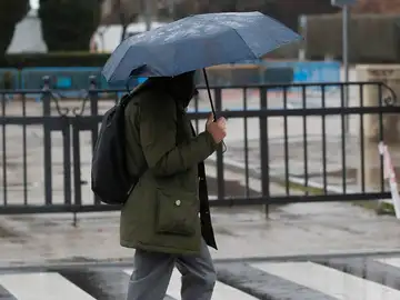 Imagen de archivo de una persona paseando bajo la lluvia con un paraguas.