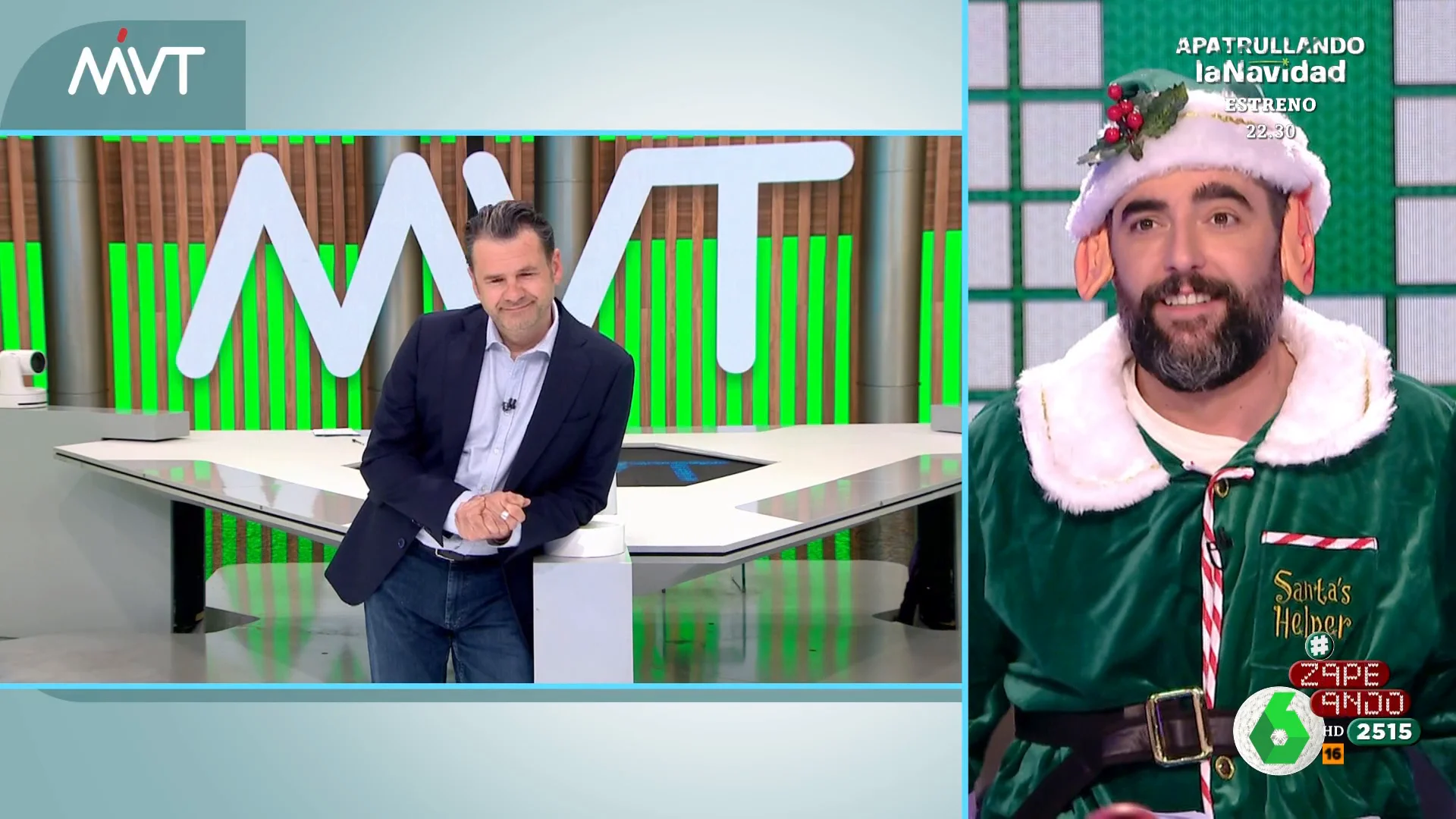 La queja de Dani Mateo tras recibir las bromas de Iñaki López por su 'look' navideño: "¡Me tiene manía!"