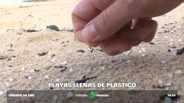 Voluntarios limpian las playas de Galicia del plástico que perdió un barco: "Es como recoger 50.000 granos de arroz"
