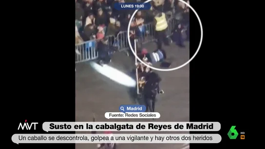 Un caballo se desboca en la cabalgata de Reyes de Madrid y rompe la cadera a una vigilante "Es un incidente que no tiene que llegar a nada más", afirma David Ruiz, CEO de la empresa de seguridad en la que trabaja la vigilante herida en la cabalgata de Reyes de Madrid. Según él, un holograma podría haber asustado al caballo.