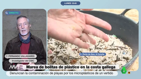 Un investigador del CSIC alerta del peligro de la marea de pellets de plástico en Galicia Fernando Valladares asegura en este vídeo que "las partículas de plástico cuanto más pequeñas más peligrosas son" y que cuando entran en los tejidos de peces y otros animales y llegan al ser humano "son asentamiento de tumores cancerígenos".
