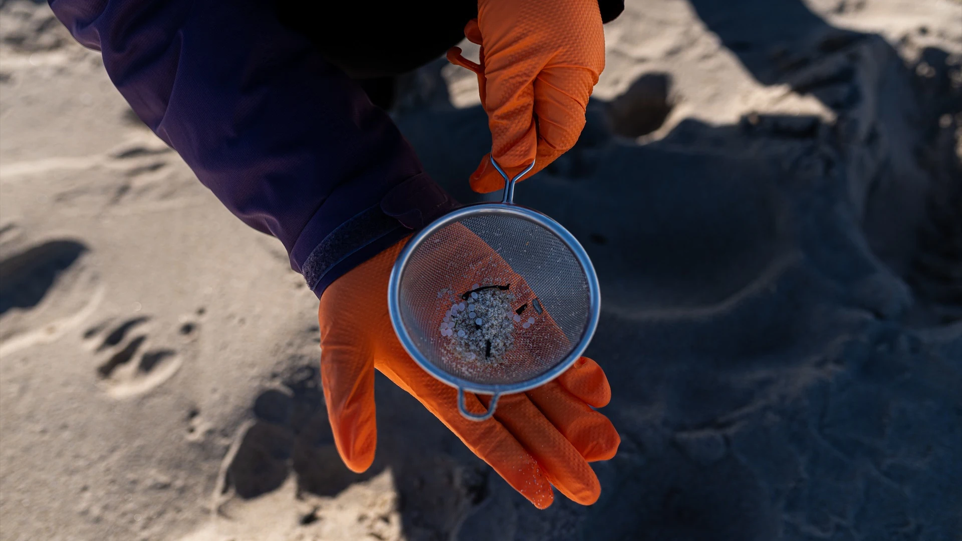 Voluntarios hacen una recogida de pellets de la arena, Galicia, a 7 de enero de 2024, en A Coruña, Galicia