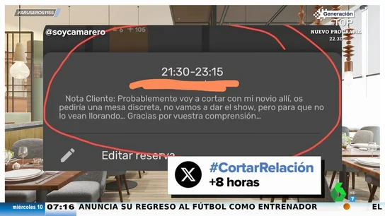 La nota viral de una chica a un restaurante donde cortará con su novio: "Os pediría una mesa discreta para que no le vean llorando" La nota viral de una chica a un restaurante donde cortará con su novio: "Os pediría una mesa discreta para que no le vean llorando"