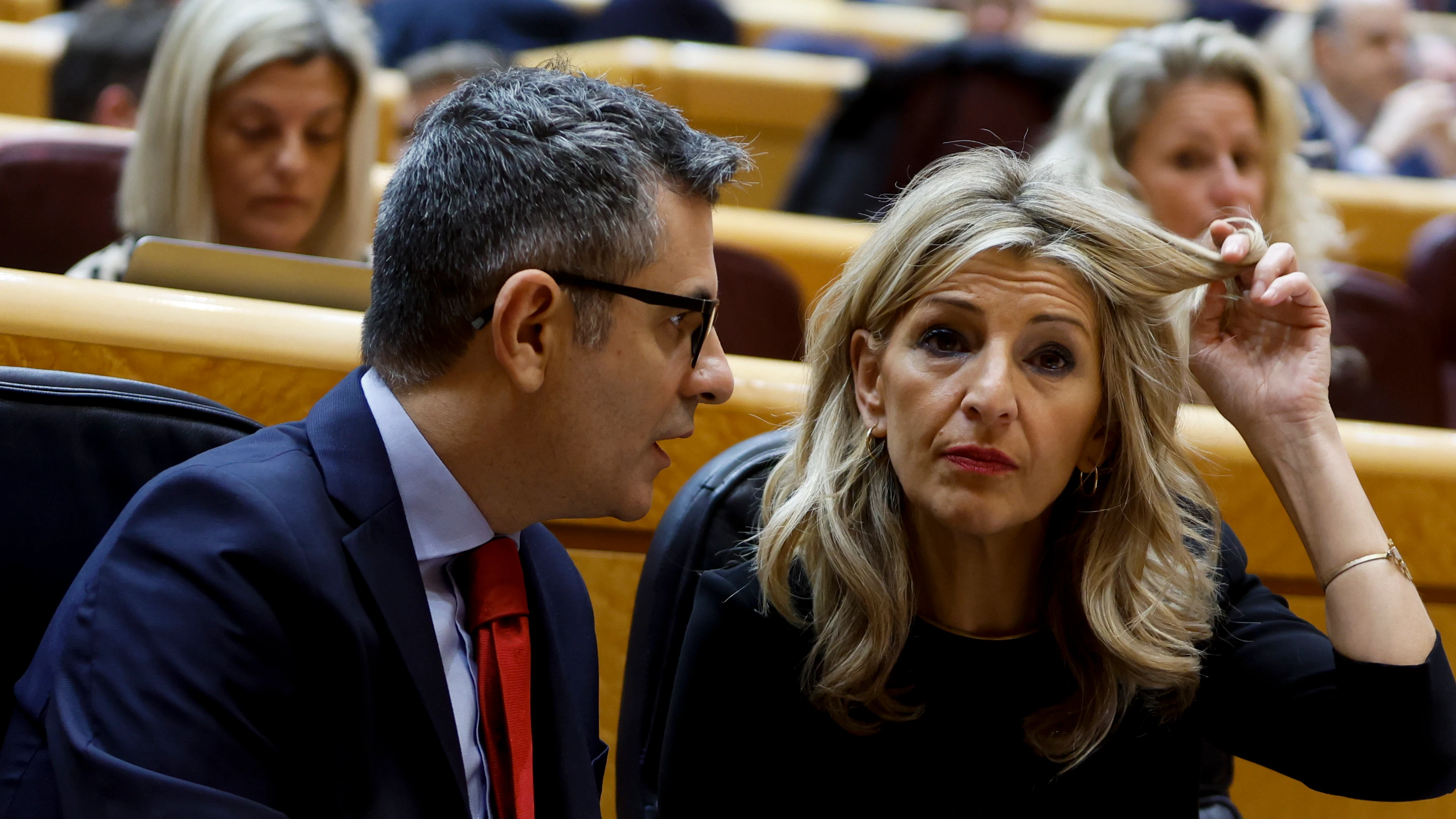 Yolanda Díaz y Félix Bolaños, en el Senado