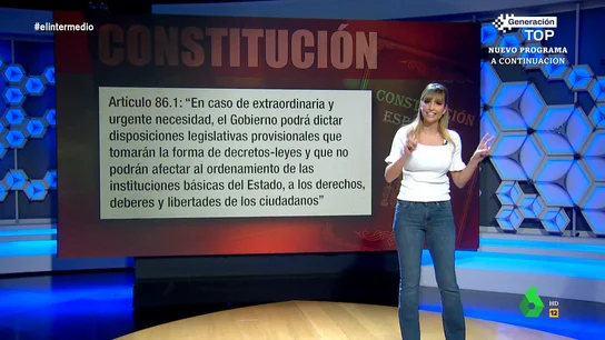 ¿Qué es un decreto ley? ¿Y un decreto ómnibus? Sandra Sabatés lo explica en El Intermedio Sandra Sabatés despeja todas las dudas acerca de los decretos ley y, en este vídeo de El Intermedio, detalla en qué consiste un decreto ómnibus, además de repasar cómo han hecho uso de esta fórmula todos los presidentes de la democracia.