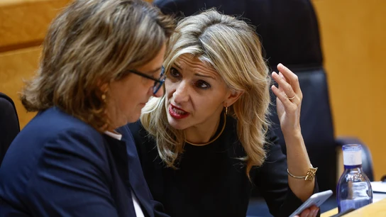 Yolanda Díaz dialoga con Teresa Ribera en el Senado Yolanda Díaz dialoga con Teresa Ribera en el Senado