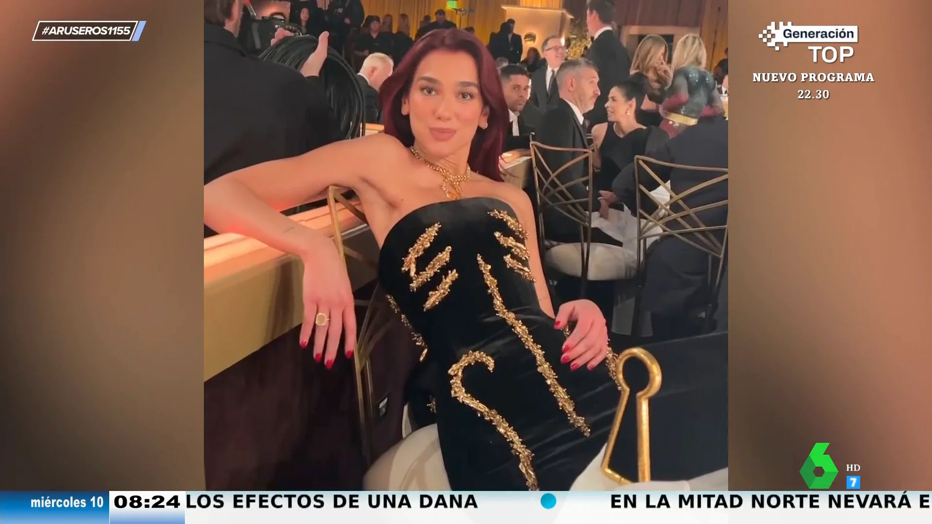 Lo que no se vio del vestido de Dua Lipa en los Globos de Oro: el momento viral de la cantante sentándose