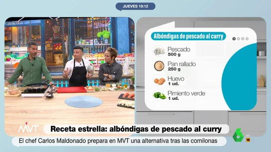 La alternativa ligera de Carlos Maldonado tras los atracones navideños: albóndigas de pescado al curry Carlos Maldonado vuelve a Más Vale Tarde con una receta rica y ligera para dejar atrás las comilonas de las Navidades: unas albóndigas de pescado al curry de las que, en este vídeo, el nutricionista Pablo Ojeda explica su beneficios.